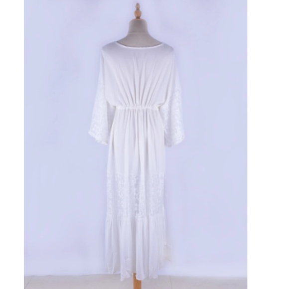 Bohemian White Floral Lace Maxi Dress Cover up - Picture 6 of 7